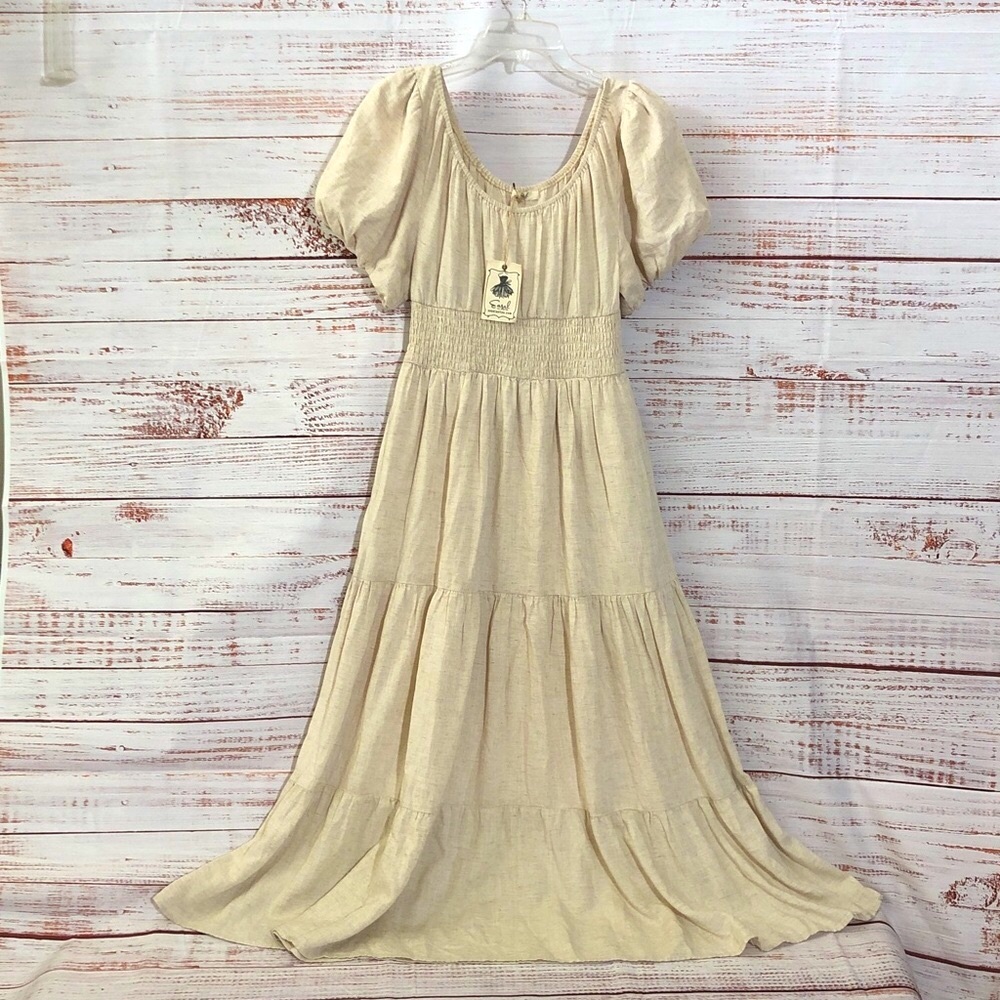 Easel Cream Maxi Dress with Puff Sleeves size Small NWT